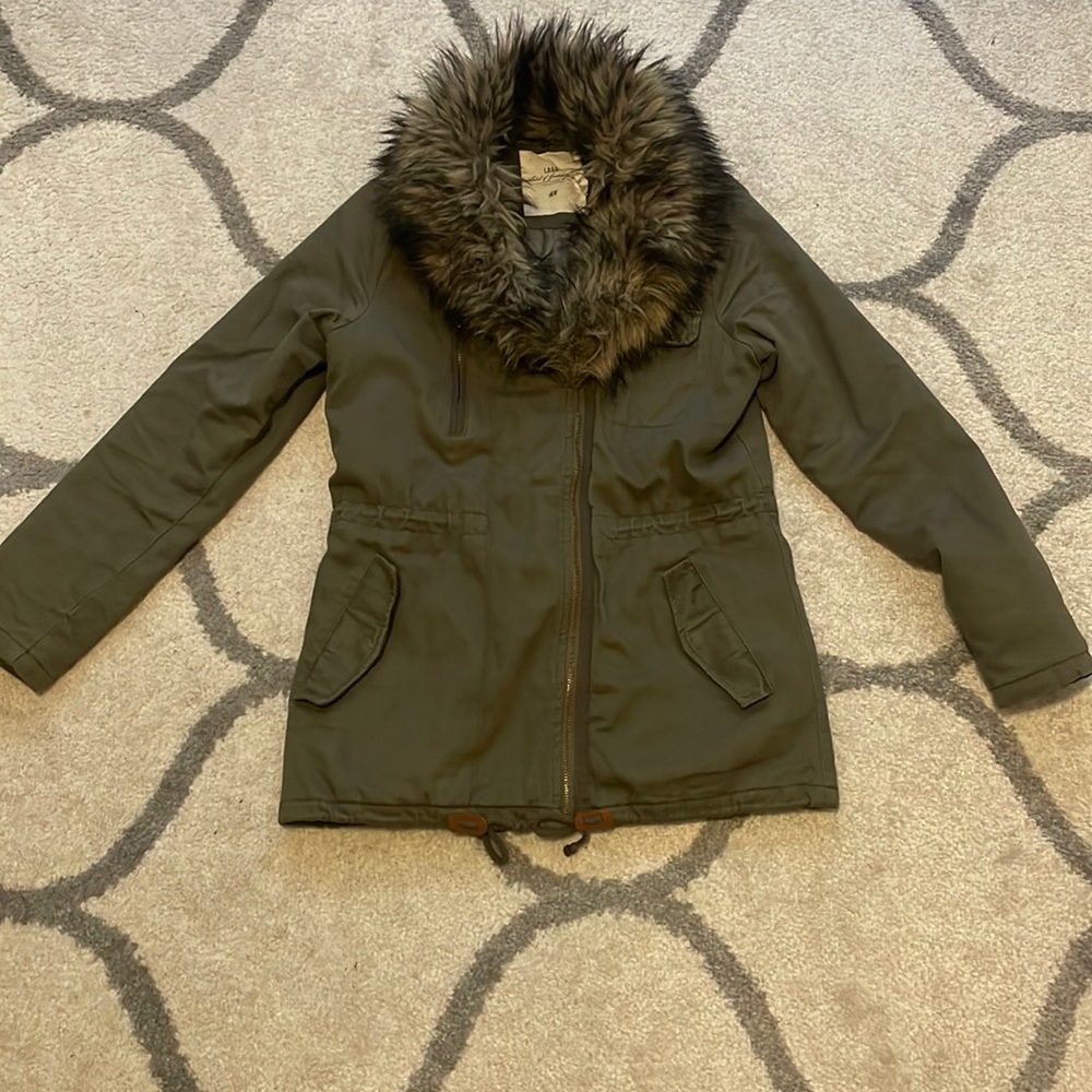 H&M L.O.G.G green jacket with removable fur